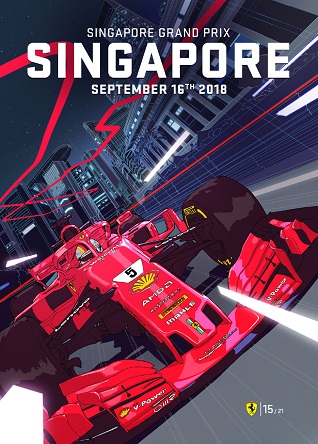 SINGAPORE 2018 F1 FERRARI GRAND PRIX RACE POSTER COVER ART